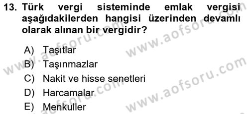 Vergi Planlaması Dersi 2023 - 2024 Yılı Yaz Okulu Sınav Soruları 13. Soru