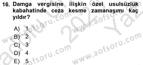 Vergi Planlaması Dersi 2023 - 2024 Yılı Yaz Okulu Sınav Soruları 16. Soru