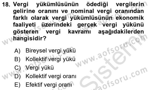 Vergi Planlaması Dersi 2023 - 2024 Yılı Yaz Okulu Sınav Soruları 18. Soru