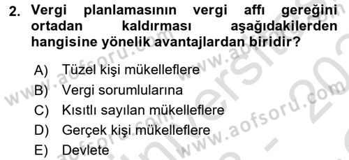 Vergi Planlaması Dersi 2023 - 2024 Yılı Yaz Okulu Sınav Soruları 2. Soru