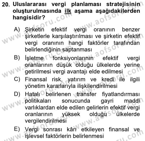Vergi Planlaması Dersi 2023 - 2024 Yılı Yaz Okulu Sınav Soruları 20. Soru