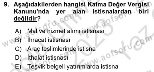 Vergi Planlaması Dersi 2023 - 2024 Yılı Yaz Okulu Sınav Soruları 9. Soru