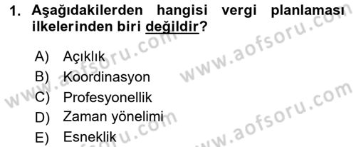 Vergi Planlaması Dersi 2024 - 2025 Yılı (Vize) Ara Sınav Soruları 1. Soru