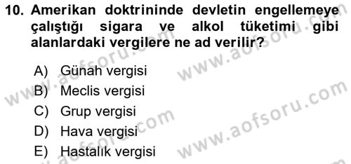 Vergi Planlaması Dersi 2024 - 2025 Yılı (Vize) Ara Sınav Soruları 10. Soru