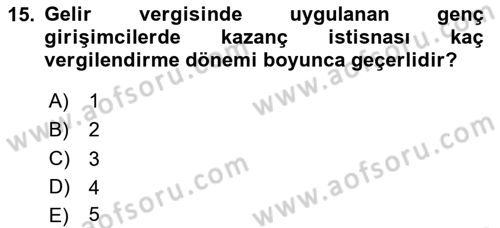 Vergi Planlaması Dersi 2024 - 2025 Yılı (Vize) Ara Sınav Soruları 15. Soru