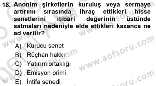Vergi Planlaması Dersi 2024 - 2025 Yılı (Vize) Ara Sınav Soruları 18. Soru