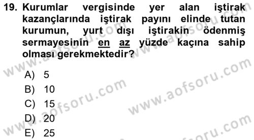 Vergi Planlaması Dersi 2024 - 2025 Yılı (Vize) Ara Sınav Soruları 19. Soru