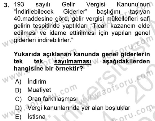 Vergi Planlaması Dersi 2024 - 2025 Yılı (Vize) Ara Sınav Soruları 3. Soru
