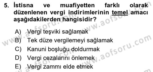 Vergi Planlaması Dersi 2024 - 2025 Yılı (Vize) Ara Sınav Soruları 5. Soru