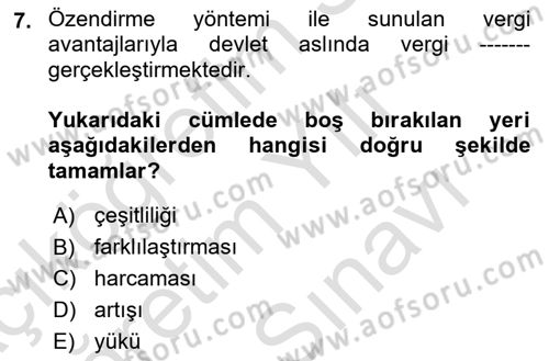 Vergi Planlaması Dersi 2024 - 2025 Yılı (Vize) Ara Sınav Soruları 7. Soru