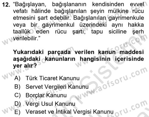 Vergi Planlaması Dersi 2024 - 2025 Yılı (Final) Dönem Sonu Sınav Soruları 12. Soru