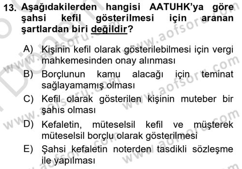 Vergi Planlaması Dersi 2024 - 2025 Yılı (Final) Dönem Sonu Sınav Soruları 13. Soru
