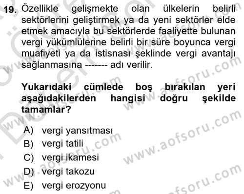 Vergi Planlaması Dersi 2024 - 2025 Yılı (Final) Dönem Sonu Sınav Soruları 19. Soru