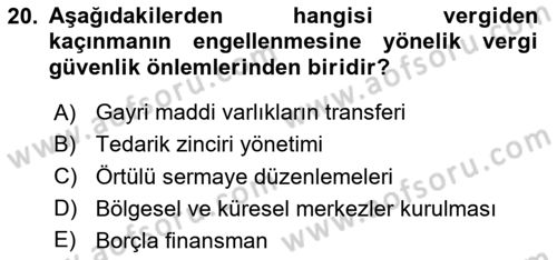 Vergi Planlaması Dersi 2024 - 2025 Yılı (Final) Dönem Sonu Sınav Soruları 20. Soru