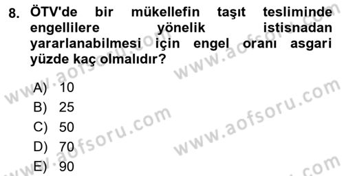 Vergi Planlaması Dersi 2024 - 2025 Yılı (Final) Dönem Sonu Sınav Soruları 8. Soru