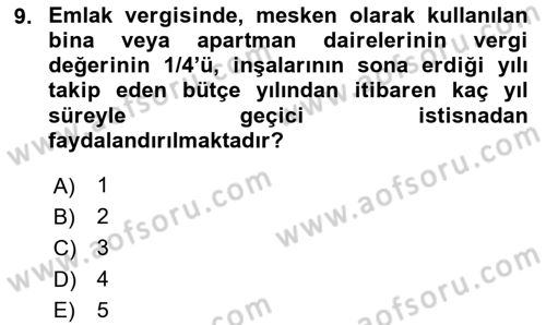 Vergi Planlaması Dersi 2024 - 2025 Yılı (Final) Dönem Sonu Sınav Soruları 9. Soru