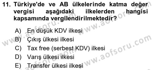 Vergi Planlaması Dersi 2024 - 2025 Yılı Yaz Okulu Sınav Soruları 11. Soru