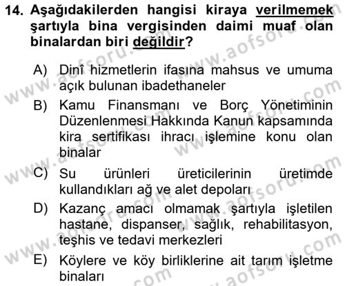 Vergi Planlaması Dersi 2024 - 2025 Yılı Yaz Okulu Sınav Soruları 14. Soru