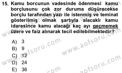 Vergi Planlaması Dersi 2024 - 2025 Yılı Yaz Okulu Sınav Soruları 15. Soru