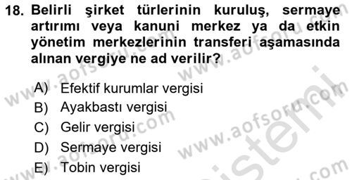 Vergi Planlaması Dersi 2024 - 2025 Yılı Yaz Okulu Sınav Soruları 18. Soru