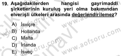 Vergi Planlaması Dersi 2024 - 2025 Yılı Yaz Okulu Sınav Soruları 19. Soru