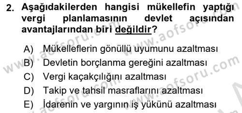 Vergi Planlaması Dersi 2024 - 2025 Yılı Yaz Okulu Sınav Soruları 2. Soru