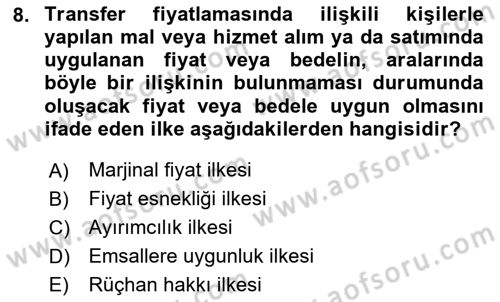 Vergi Planlaması Dersi 2024 - 2025 Yılı Yaz Okulu Sınav Soruları 8. Soru