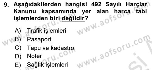 Vergi Planlaması Dersi 2024 - 2025 Yılı Yaz Okulu Sınav Soruları 9. Soru