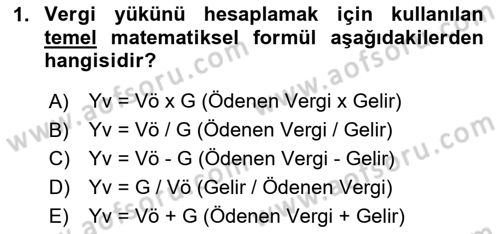 Vergi Planlaması Dersi 2025 - 2026 Yılı (Vize) Ara Sınav Soruları 1. Soru