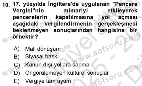 Vergi Planlaması Dersi 2025 - 2026 Yılı (Vize) Ara Sınav Soruları 10. Soru