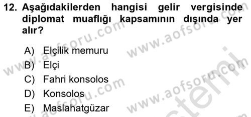 Vergi Planlaması Dersi 2025 - 2026 Yılı (Vize) Ara Sınav Soruları 12. Soru