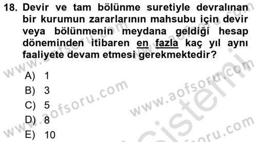 Vergi Planlaması Dersi 2025 - 2026 Yılı (Vize) Ara Sınav Soruları 18. Soru