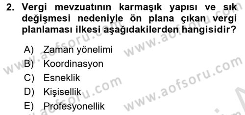 Vergi Planlaması Dersi 2025 - 2026 Yılı (Vize) Ara Sınav Soruları 2. Soru