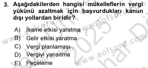 Vergi Planlaması Dersi 2025 - 2026 Yılı (Vize) Ara Sınav Soruları 3. Soru