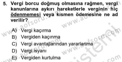 Vergi Planlaması Dersi 2025 - 2026 Yılı (Vize) Ara Sınav Soruları 5. Soru