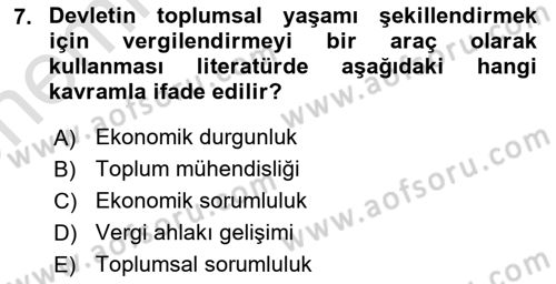 Vergi Planlaması Dersi 2025 - 2026 Yılı (Vize) Ara Sınav Soruları 7. Soru