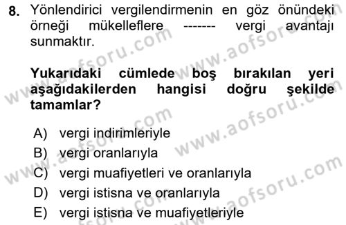 Vergi Planlaması Dersi 2025 - 2026 Yılı (Vize) Ara Sınav Soruları 8. Soru