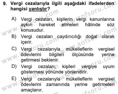 Vergi Planlaması Dersi 2025 - 2026 Yılı (Vize) Ara Sınav Soruları 9. Soru