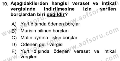 Vergi Planlaması Dersi 2025 - 2026 Yılı (Final) Dönem Sonu Sınav Soruları 10. Soru