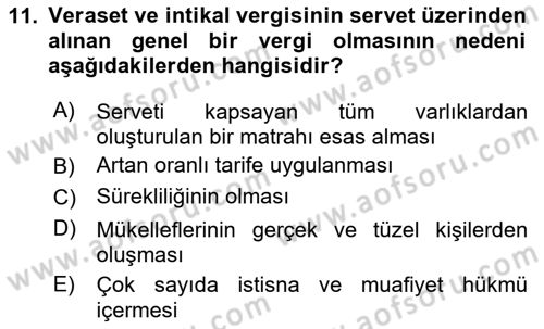 Vergi Planlaması Dersi 2025 - 2026 Yılı (Final) Dönem Sonu Sınav Soruları 11. Soru