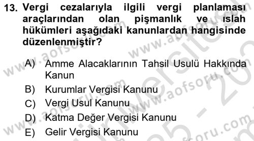 Vergi Planlaması Dersi 2025 - 2026 Yılı (Final) Dönem Sonu Sınav Soruları 13. Soru