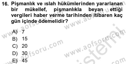 Vergi Planlaması Dersi 2025 - 2026 Yılı (Final) Dönem Sonu Sınav Soruları 16. Soru