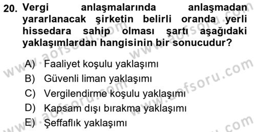Vergi Planlaması Dersi 2025 - 2026 Yılı (Final) Dönem Sonu Sınav Soruları 20. Soru