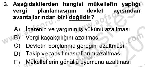 Vergi Planlaması Dersi 2025 - 2026 Yılı (Final) Dönem Sonu Sınav Soruları 3. Soru