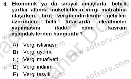 Vergi Planlaması Dersi 2025 - 2026 Yılı (Final) Dönem Sonu Sınav Soruları 4. Soru