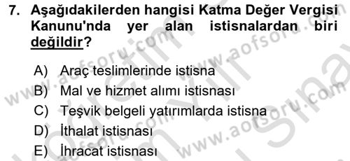 Vergi Planlaması Dersi 2025 - 2026 Yılı (Final) Dönem Sonu Sınav Soruları 7. Soru
