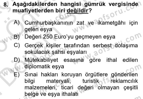 Vergi Planlaması Dersi 2025 - 2026 Yılı (Final) Dönem Sonu Sınav Soruları 8. Soru