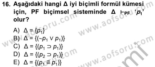 Sembolik Mantık Dersi 2012 - 2013 Yılı (Vize) Ara Sınavı 16. Soru