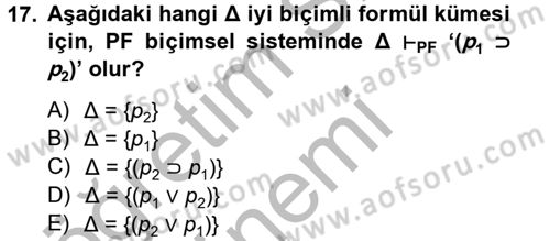 Sembolik Mantık Dersi 2012 - 2013 Yılı (Vize) Ara Sınav Soruları 17. Soru