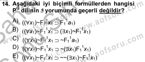 Sembolik Mantık Dersi 2012 - 2013 Yılı (Final) Dönem Sonu Sınavı 14. Soru